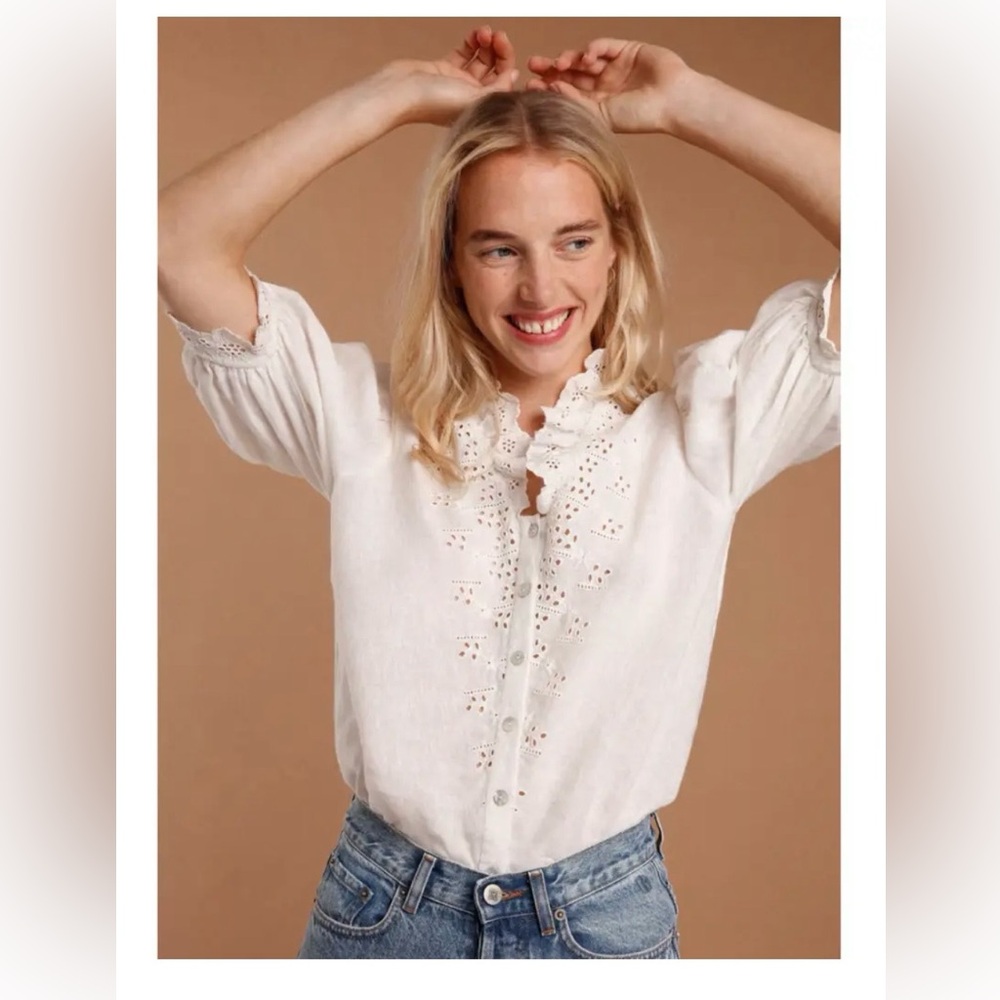 Rouje Paris Ivory linen Ruffle Blouse